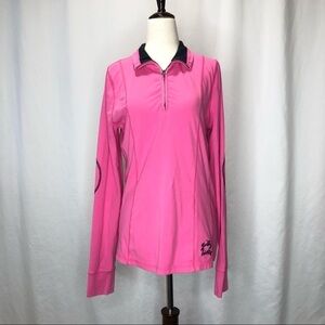 Gilly Hicks bubblegum pink 1/4 zip long sleeve shirt faux elbow patches M